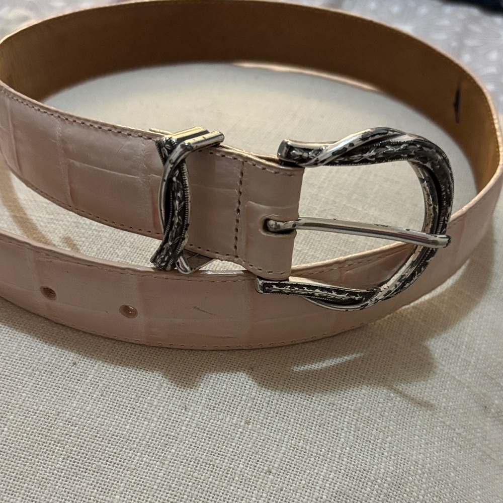 Brighton Pink Croc-Embossed Belt with Silver Buckle
